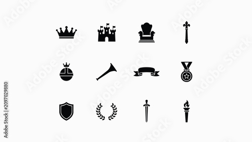 Schilderij op canvas Premium minimalist black royalty and regalia icon set for prestige branding with