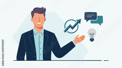 Professional Man Presenting Business Growth, Ideas, and Communication Concepts