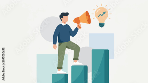 Man with megaphone promoting ideas for business growth and development