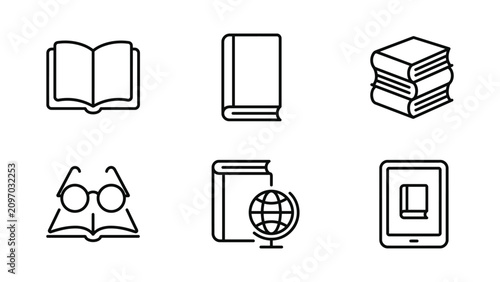 Fotografie Collection Of Book Icons In Linear Style Against A White Background books readin