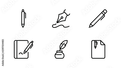 Photos Writing Implements And Documents Black Line Icons On A White Background pen penc