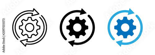 Sync process and workflow icon. Setting icon with arrow and gear representing update, automation, synchronization, system optimization. Transparent vector and PNG