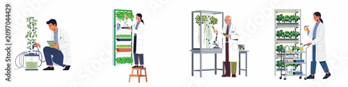 Canvastavla Diverse scientists conducting agricultural research on modern indoor vertical farming and hydroponic systems
