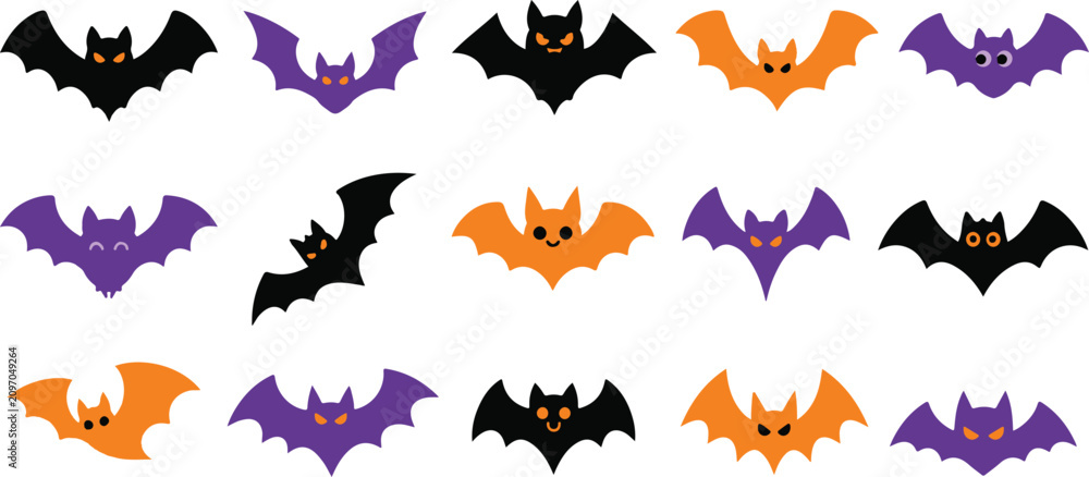 Fototapeta premium Spooky halloween bat collection cute cartoon bat graphics for festive decorations and halloween party supplies