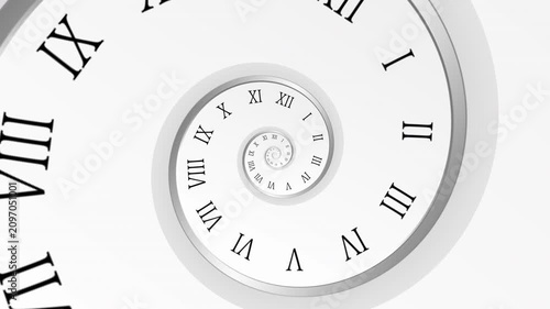 Spiral Clock Animation looed background. Concept of time travel, Present, Past, Future, infinity concept of time travel. Full HD. 4K