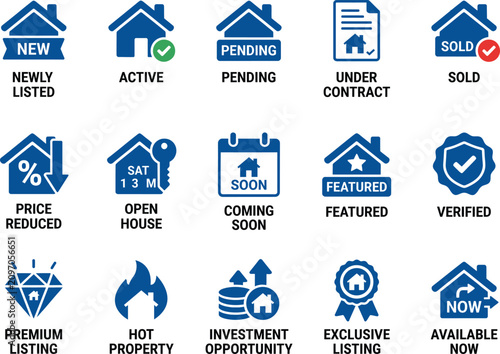House Status Icon Set For Real Estate Property Transaction Stage Listings And Marketing Purposes