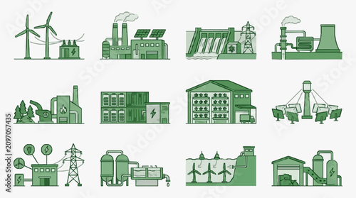 Fotografía Industrial Energy Production and Renewable Resource Facilities Illustrated in Gr