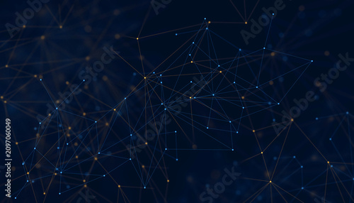 Фотография Abstract Digital Network Background with Glowing Blue Orange Connections for AI