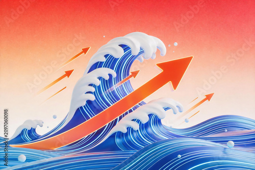 Upward Golden Arrow Surging Ocean Wave Gradient Background