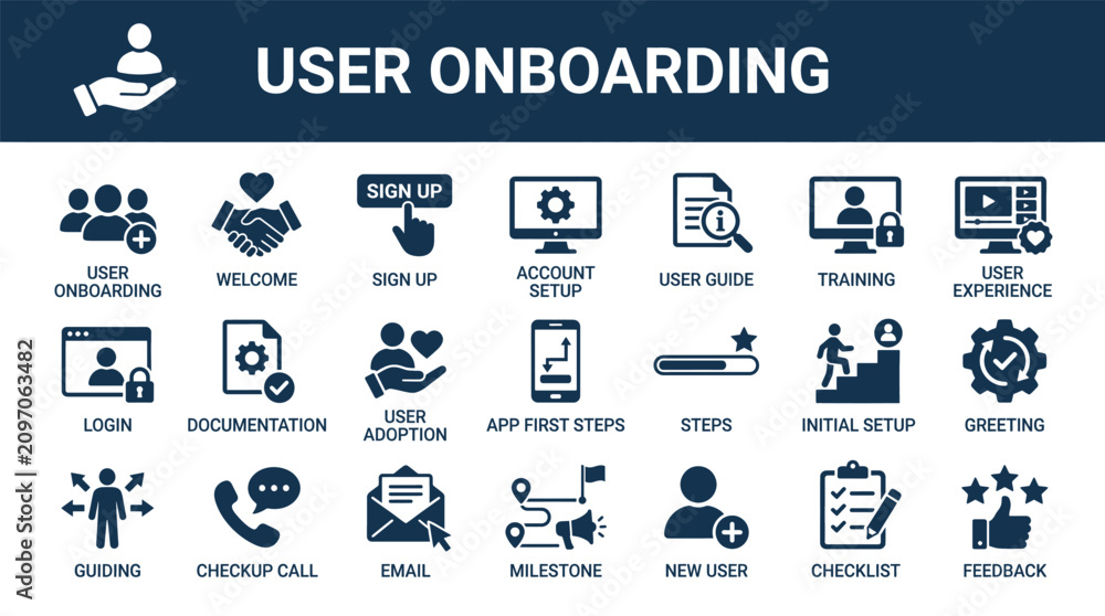 Fototapeta premium Set of user onboarding icons for business and digital mobile application interface design