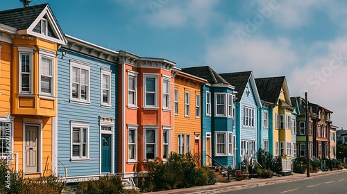 Row of colorful Victorian houses in San Francisco. A great depiction of urban neighborhood living and architectural.