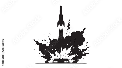 Fotografía Rocket launch with building complex black silhouette