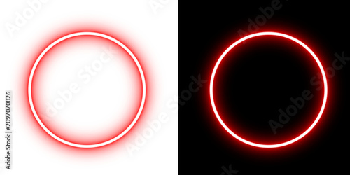 Bild auf Leinwand Glowing Neon Red Circle Frame Transparent PNG Isolated Round Border for Logo, Ba