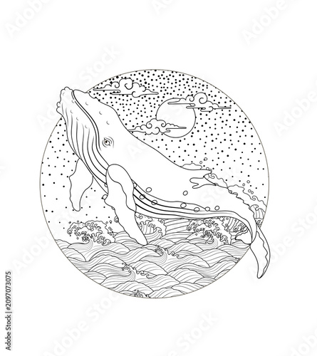 Tattoo stencil images featuring whales—suitable for line art and dotwork styles. Includes sperm whales, humpback whales, and orcas.