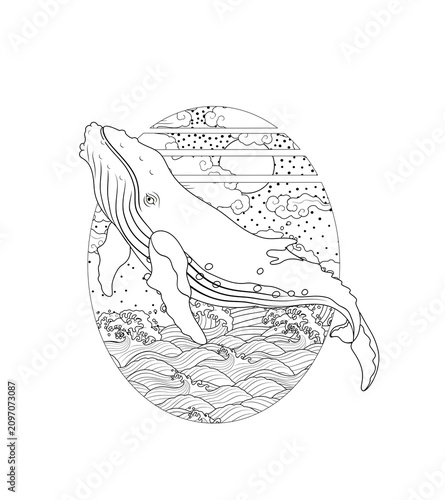 Tattoo stencil images featuring whales—suitable for line art and dotwork styles. Includes sperm whales, humpback whales, and orcas.