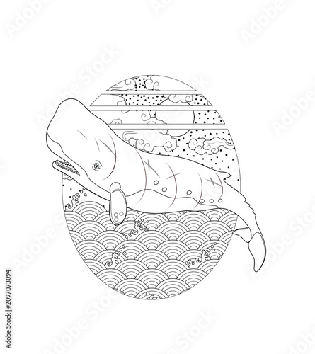 Tattoo stencil images featuring whales—suitable for line art and dotwork styles. Includes sperm whales, humpback whales, and orcas.
