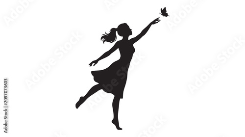 Foto Woman Reaching For Butterfly Black Silhouette female
