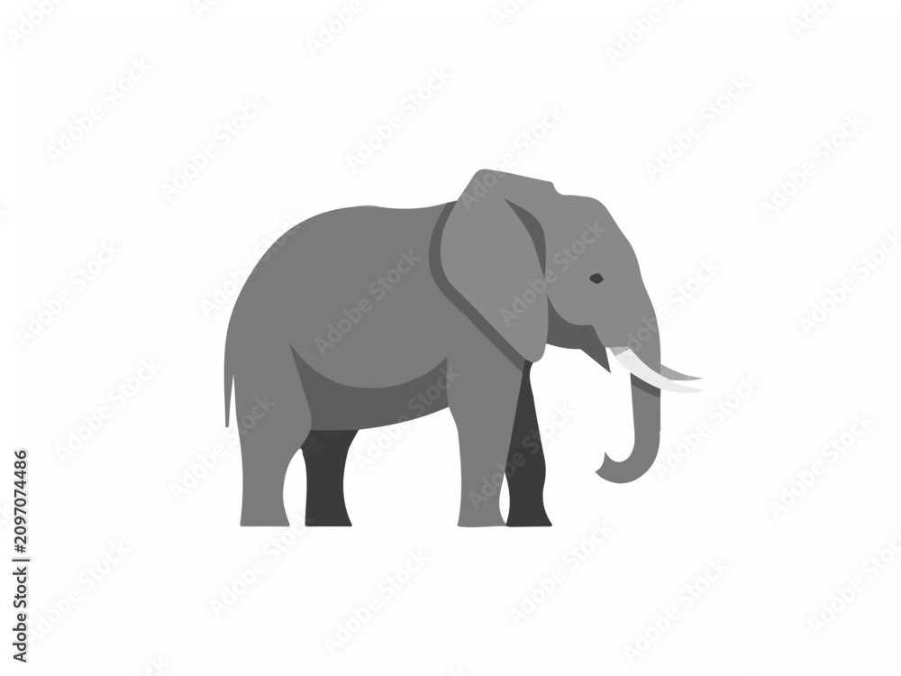Fototapeta premium Flat Vector Illustration of a Large African Elephant Isolated on White Background for Wildlife Design