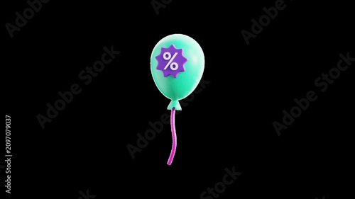 3D discount balloon animation with transparent alpha channel, featuring a festive promotional balloon for ecommerce campaigns, online shopping events, and retail celebrations. 