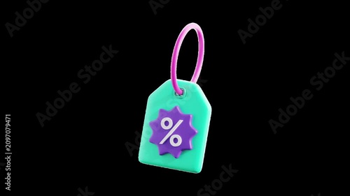 3D discount tag animation with transparent alpha channel, featuring a promotional price label for ecommerce videos, online stores, retail campaigns, and marketing content. 