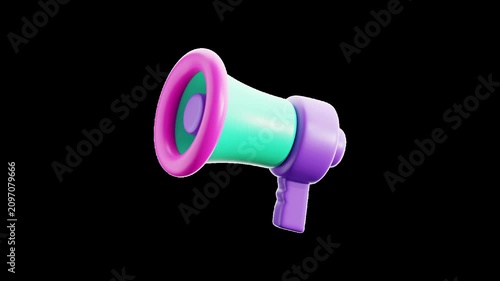 3D megaphone animation with transparent alpha channel, featuring a modern online shopping promotion element for ecommerce videos, social media, websites, and digital marketing. 