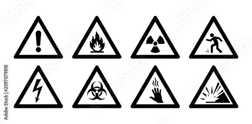Tableau sur toile Safety warning sign icons featuring industrial and health hazards industrial tri