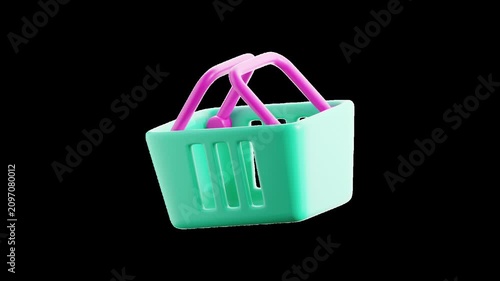 3D shopping basket animation with transparent alpha channel, featuring a retail basket icon for ecommerce websites, online stores, and shopping apps. 