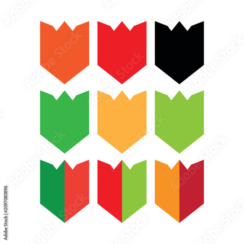 Colorful Arrow Shields, Pointers, and Directional Icons Set isolated on White Background