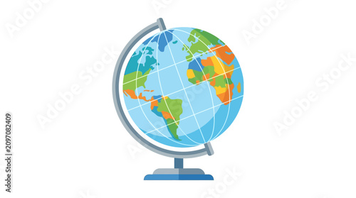 Slika na platnu Colorful terrestrial globe vector illustration, educational world map sphere on