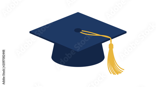 Bild auf Leinwand Navy blue graduation cap with gold tassel vector illustration, academic mortarbo