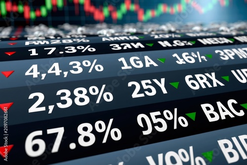 Stock market display showing financial data and trading activity