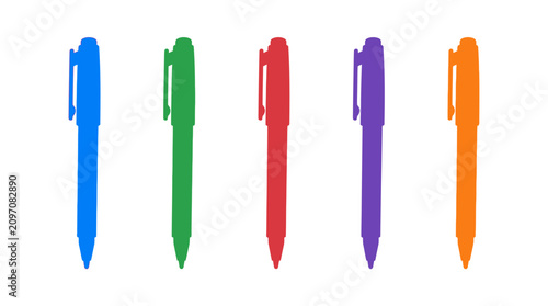 Bild auf Leinwand Colorful pens, multicolored writing instruments, pen icons, colorful stationery,