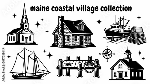 Obraz na plátne charming maine coastal villages featuring wooden cottages fishing harbors sailbo