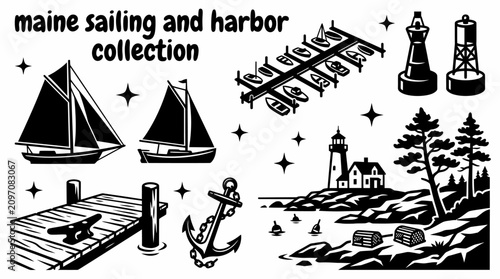 Schilderij op canvas maine sailing landmarks featuring classic sailboats marinas yacht harbors naviga