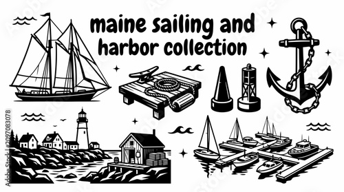 Schilderij op canvas maine sailing landmarks featuring classic sailboats marinas yacht harbors naviga