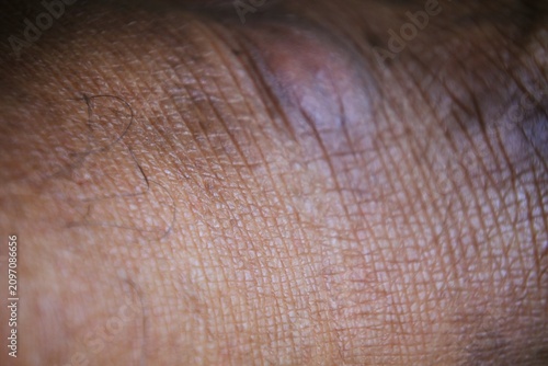 Extreme macro close-up shot of human skin texture showing pores, lines, and fine hairs.