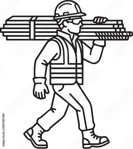 Construction worker carrying building materials