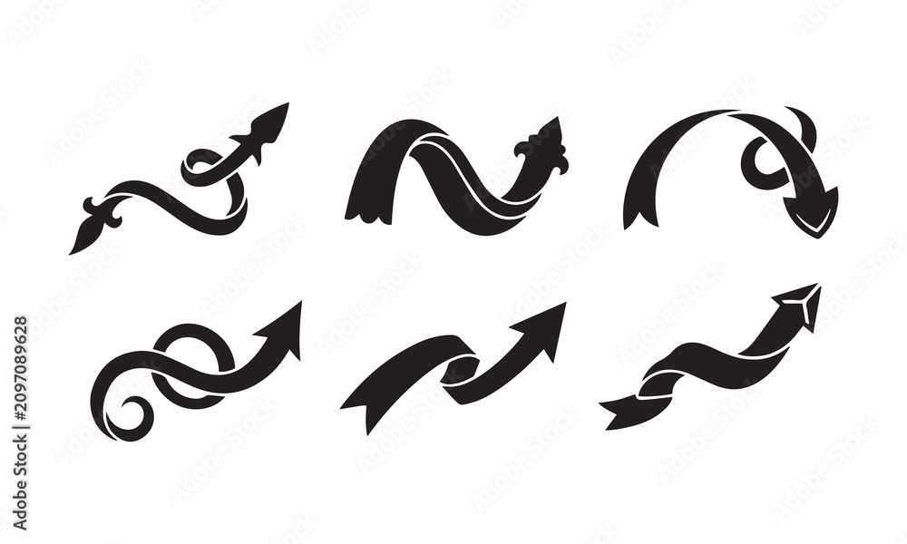 Obraz premium Set of black ribbon arrows with artistic curves and shapes