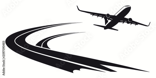 Tableau sur toile Airplane taking off silhouette against white background, aircraft
