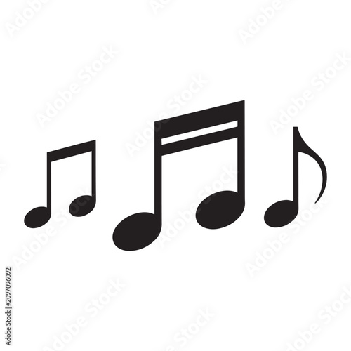 Black musical notes silhouette, flat vector music symbols for sound design, minimalist melody icons for audio apps and creative media projects