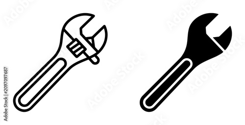 Fotografie Adjustable Wrench Icons, Plumbing Tool Vector Graphics, Mechanical Equipment Sym