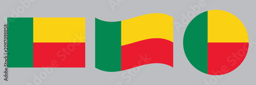 National flag of Benin vector icon, official colors and proportion, isolated on white background. Republic of Benin national flag symbol, flat design vector illustration, perfect for patriotic 