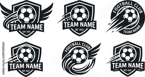 Set of six soccer football club sport team logo emblems