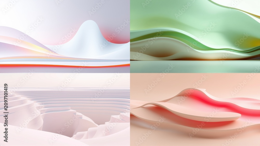 Fototapeta premium Abstract fluid shapes, soft colors, gentle curves. Minimalist design, smooth gradients, modern aesthetic. Light, airy composition.
