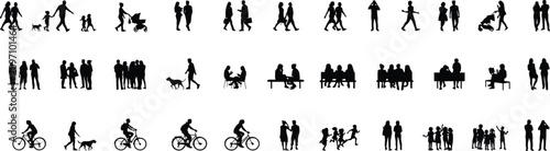Photos Collection of black silhouettes of people and dogs engaged in various activities