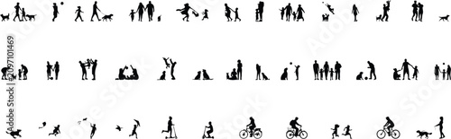Photos Collection of black silhouettes of people and dogs engaged in various outdoor ac