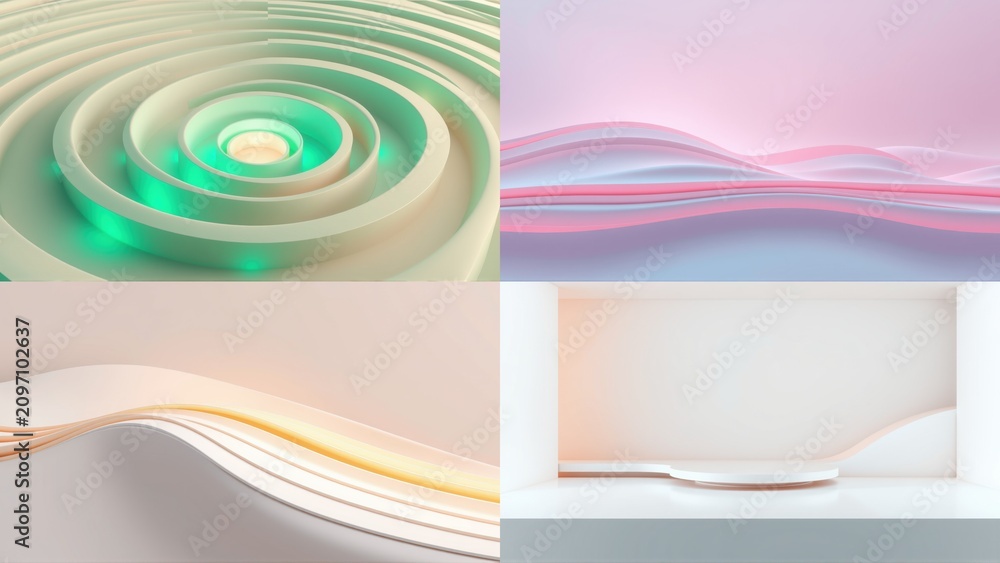 Fototapeta premium Abstract fluid shapes, soft colors, layered forms. Minimalist design, smooth curves, gentle gradients, modern aesthetic.