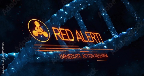Helix rotating as orange HUD rising emblem glowing bars filling showing RED ALERT urgent lab action