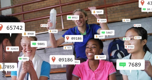 Coach gesturing, badges appearing and multiplying, team cheering, reacting, showing live engagement