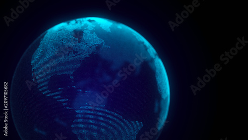 Network connection structure. Abstract technology background with digital connecting data on planet. Map Earth of dots. Blockchain concept. 3D rendering.